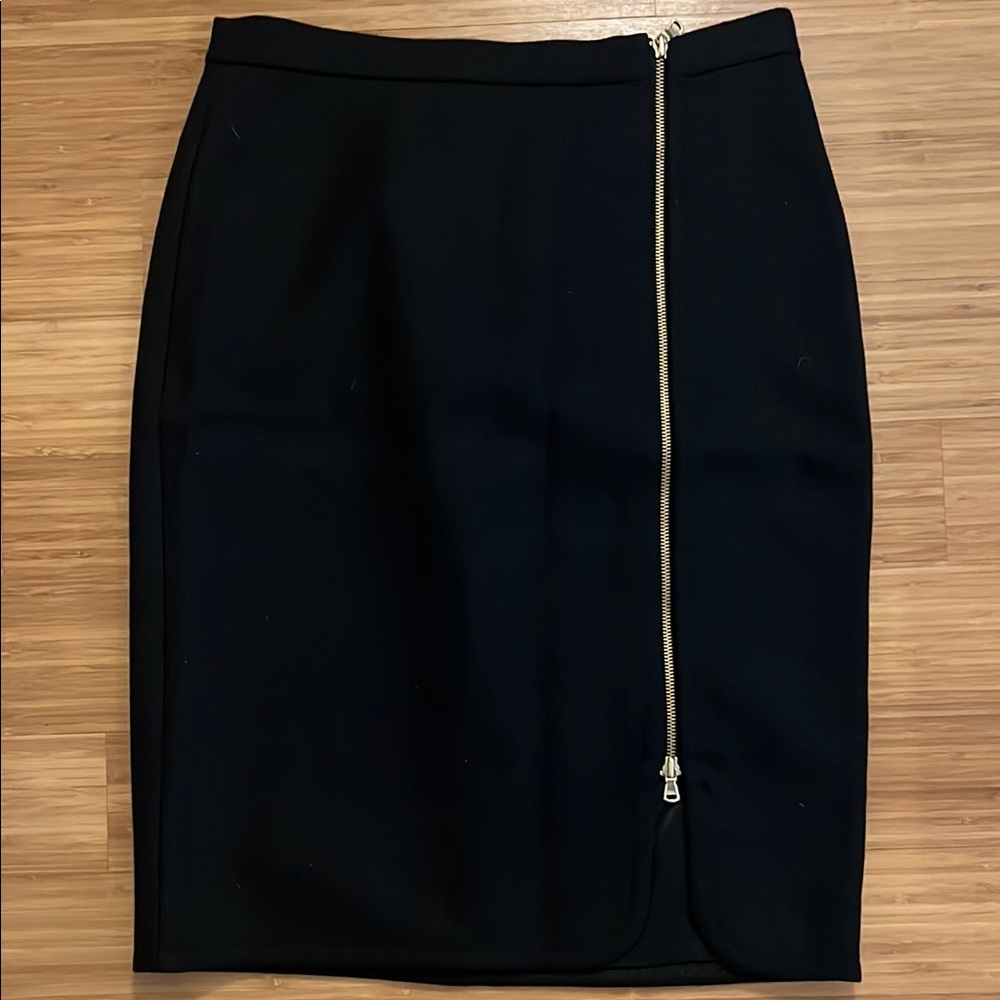 JCrew Black Wool Skirt with Gold Zipper Detail
